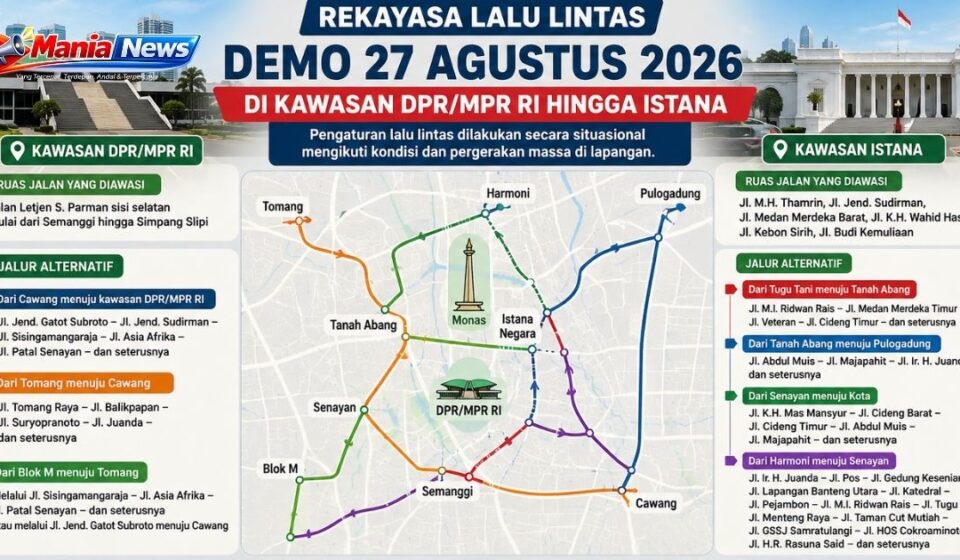 Demo 27 Agustus 2026, Ini Rekayasa Lalu Lintas di Kawasan DPR hingga Istana